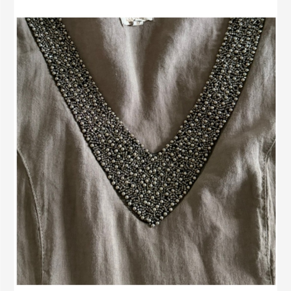 Sleeveless Embellished V-Neck Linen Dress Grey - Picture 2 of 5